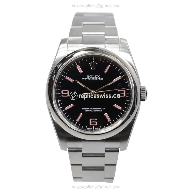 Rolex 116000BKAR369PK Replica - Automatic - Black Dial - Silver Steel Strap - Clasp - View 2