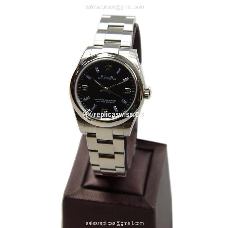 Rolex 177200BK369BL Replica - Automatic - Steel Case, Black Dial, Silver Clasp & Steel Strap - View 2