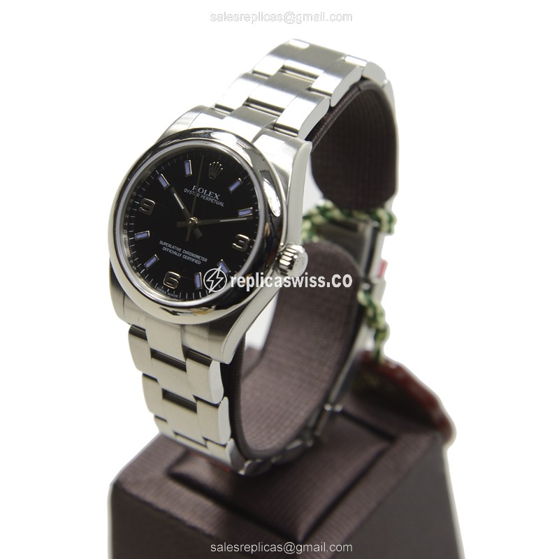 Rolex 177200BK369BL Replica - Automatic - Steel Case, Black Dial, Silver Clasp & Steel Strap - View 3