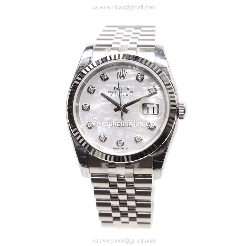 Rolex Datejust Replica - Automatic - 18kt White Gold - Steel Case - White Dial - Silver Steel Strap - View 2