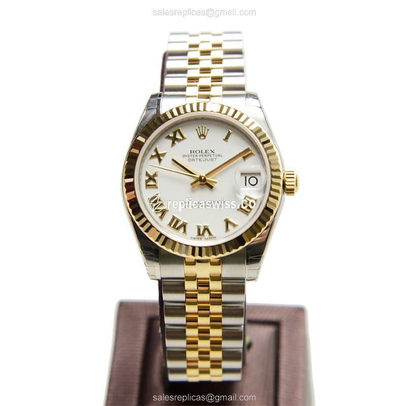 Rolex Lady Datejust Replica - Automatic - 18kt Gold Case - White Dial, Silver Strap - View 2