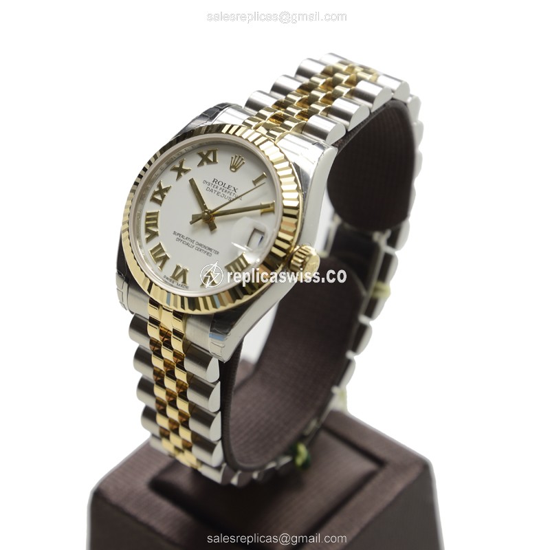 Rolex Lady Datejust Replica - Automatic - 18kt Gold Case - White Dial, Silver Strap - View 3