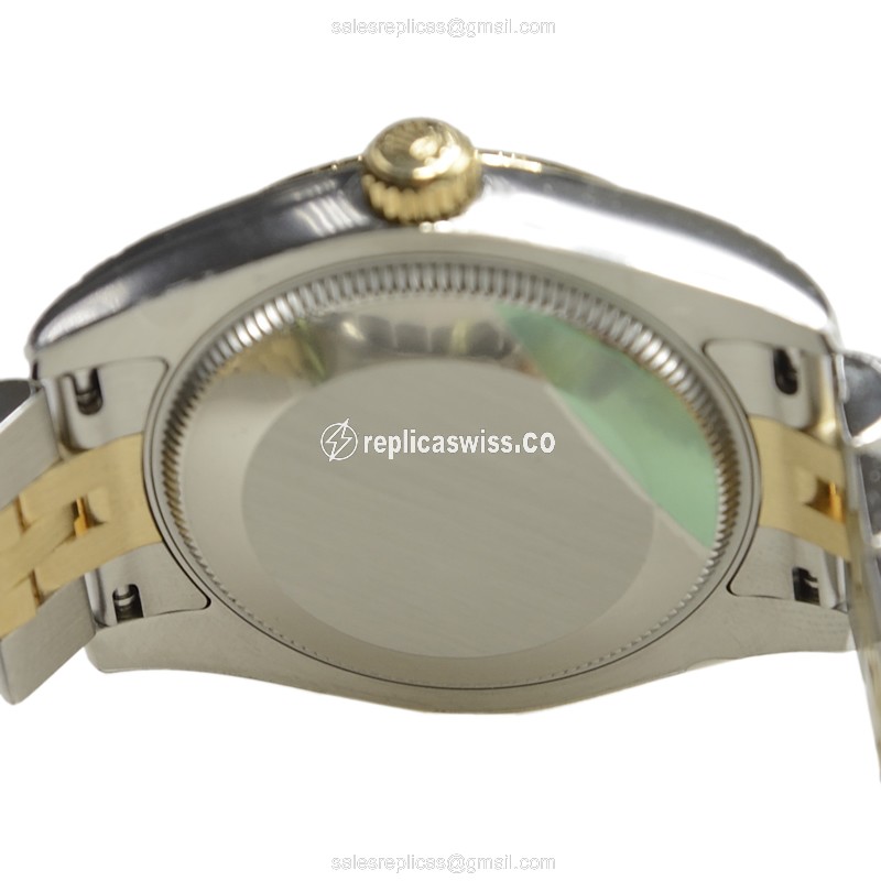 Rolex Lady Datejust Replica - Automatic - 18kt Gold Case - White Dial, Silver Strap - View 4