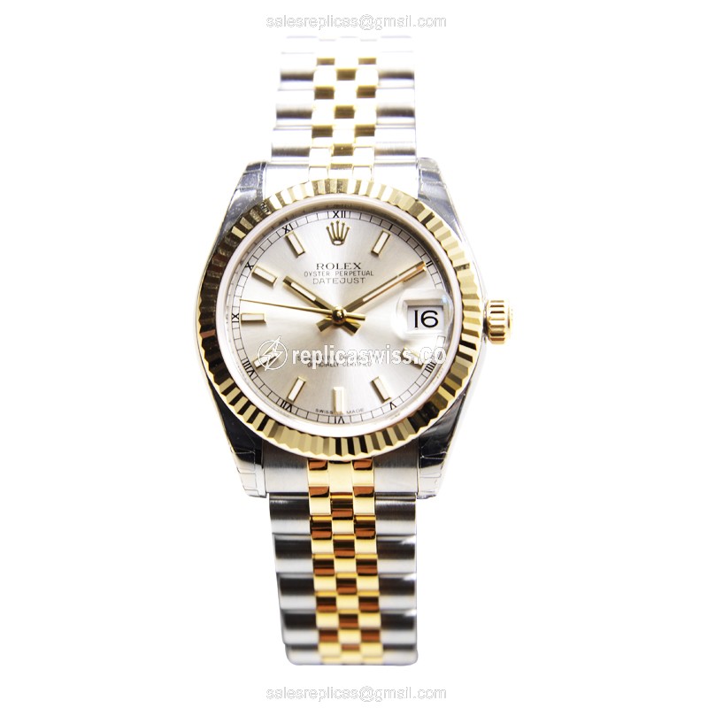 Rolex Datejust Replica - Automatic - Silver Dial on 18kt Steel Band - View 2