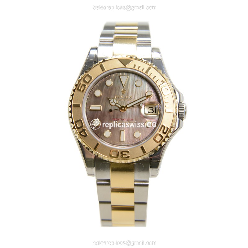 Rolex Yacht Master 168623 Replica - Auto - 18kt Gold/Steel - Black Dial - Silver Clasp - View 2