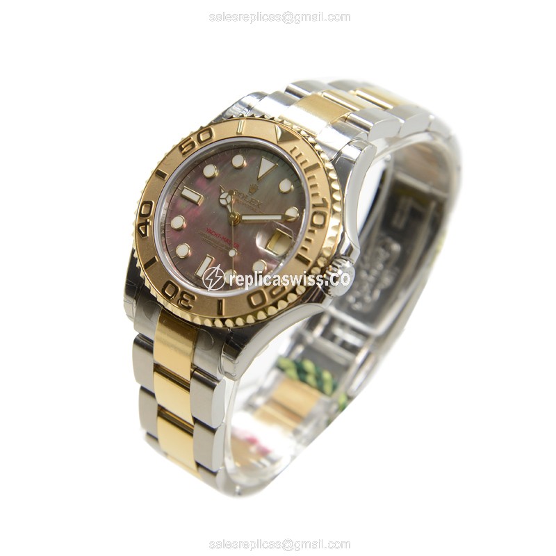 Rolex Yacht Master 168623 Replica - Auto - 18kt Gold/Steel - Black Dial - Silver Clasp - View 3