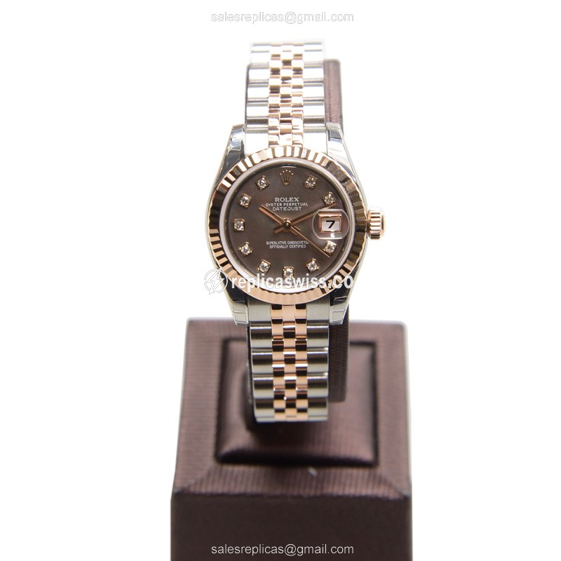 Rolex Datejust Lady Replica - Automatic - 18kt Rose Gold & Steel - Gray Dial - View 2