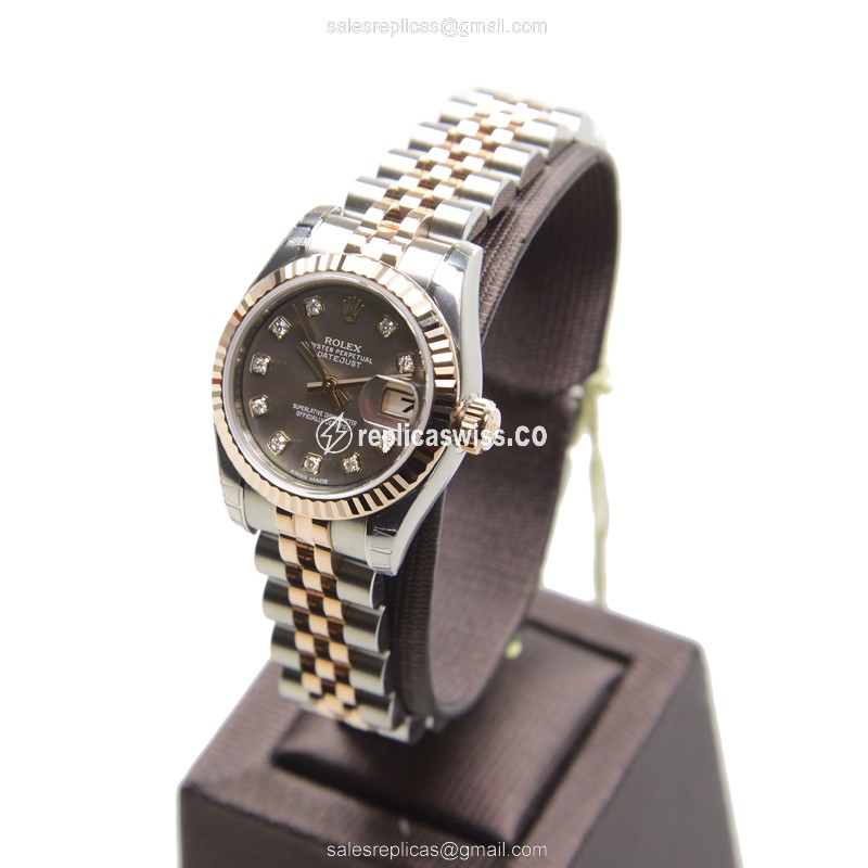 Rolex Datejust Lady Replica - Automatic - 18kt Rose Gold & Steel - Gray Dial - View 3