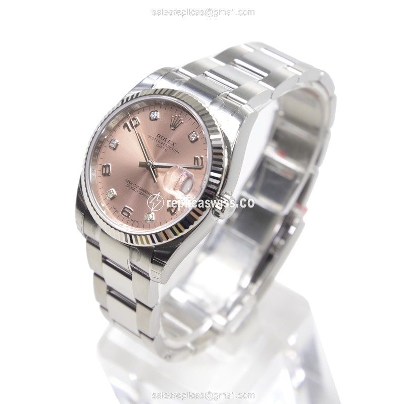 Rolex Datejust Replica - Automatic - White Gold & Steel - Pink Dial - View 3