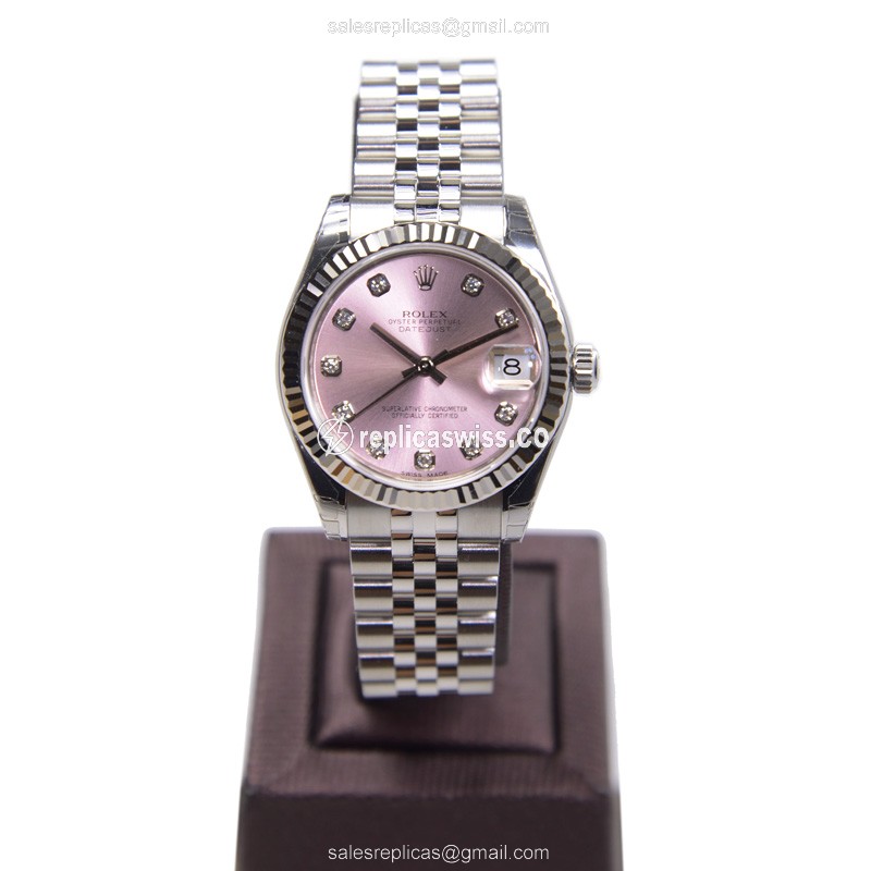 Rolex Lady Datejust Replica - Automatic - 18kt White Gold & Steel - Pink Dial - Silver Steel Strap - View 2