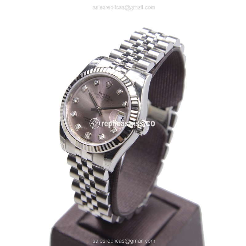Rolex Lady Datejust Replica - Automatic - 18kt White Gold & Steel - Pink Dial - Silver Steel Strap - View 3