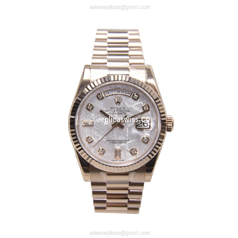 Rolex DAY-DATE Replica - 18kt Rose Gold - Automatic - White Dial, Gold Clasp & Strap - View 2