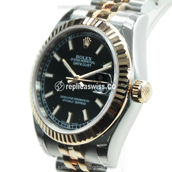 Rolex Lady Datejust Replica - Automatic - 18kt Rose Gold & Steel Case - Black Dial - View 3