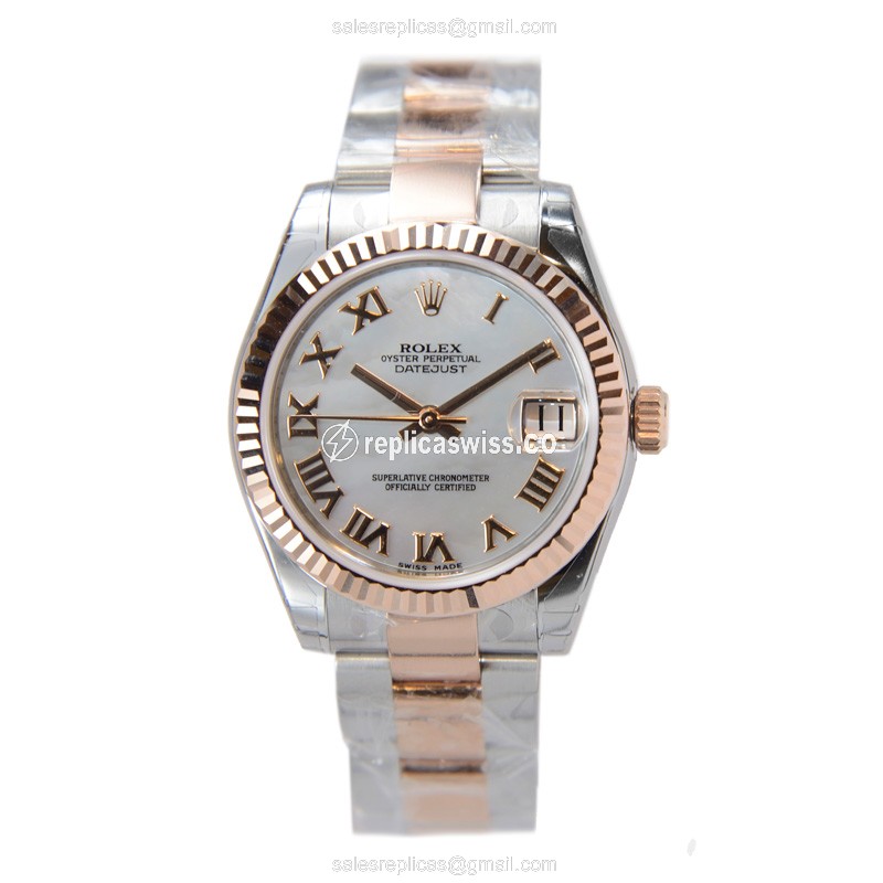 Rolex Datejust Replica - Automatic - White Dial on Steel - 18kt Rose Gold & Steel Case - View 2