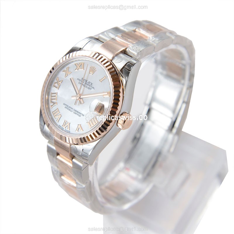 Rolex Datejust Replica - Automatic - White Dial on Steel - 18kt Rose Gold & Steel Case - View 3