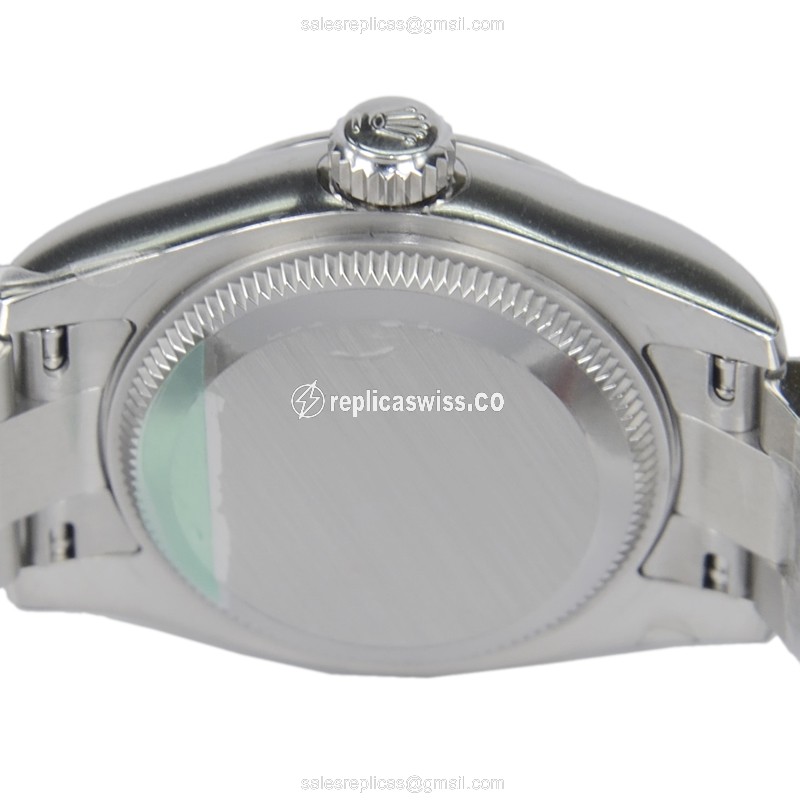Rolex OYSTER PERPETUAL Replica - Automatic - Steel Case - Black Dial, Silver Clasp & Strap - View 4