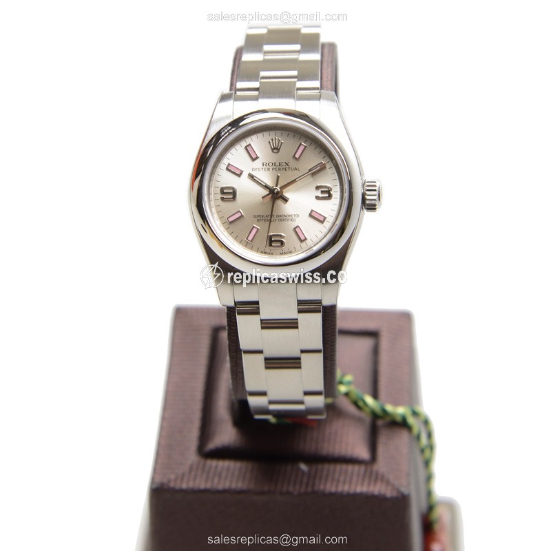 Rolex OYSTER PERPETUAL Replica - Automatic - Steel Case, Silver Dial - Silver Clasp & Steel Strap - View 2