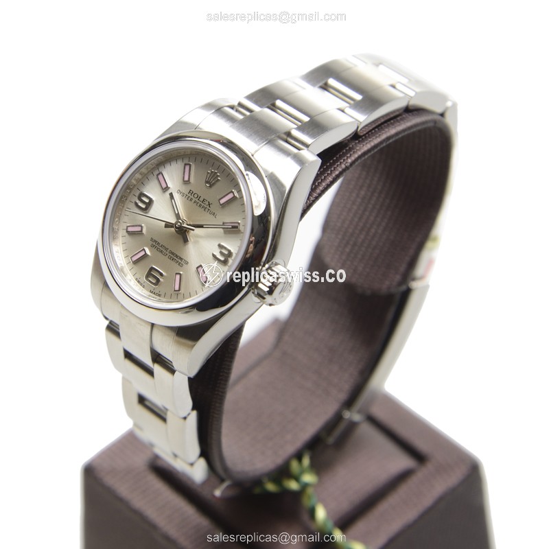 Rolex OYSTER PERPETUAL Replica - Automatic - Steel Case, Silver Dial - Silver Clasp & Steel Strap - View 3