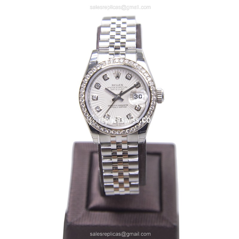 Rolex Lady Datejust Replica - Automatic - White Dial on Silver Steel Strap - View 2