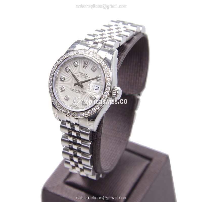 Rolex Lady Datejust Replica - Automatic - White Dial on Silver Steel Strap - View 3