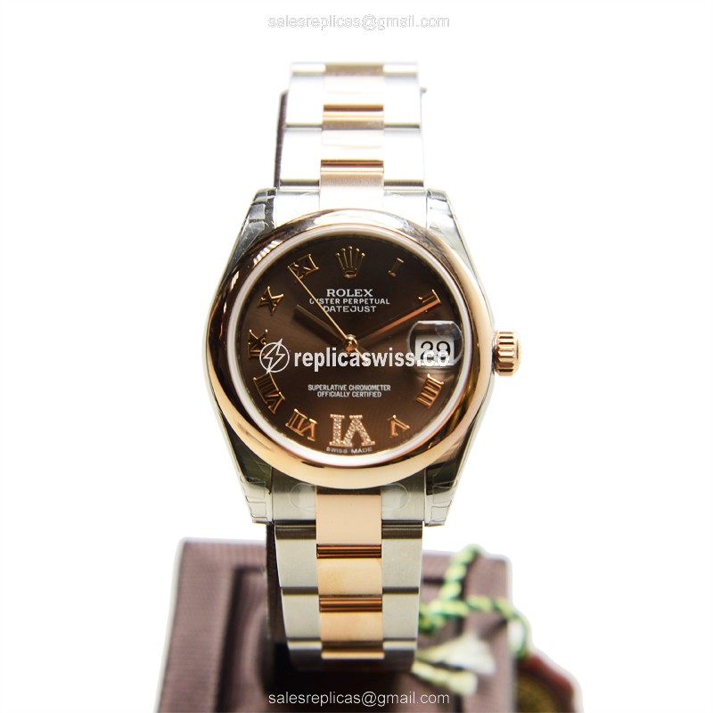 Rolex Datejust Replica - Automatic - 18kt Rose Gold - Silver Clasp, Steel Band - View 2