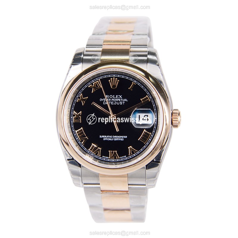 Rolex Datejust Replica - Automatic - 18kt Rose Gold & Steel Case - Black Dial - View 2