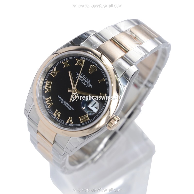 Rolex Datejust Replica - Automatic - 18kt Rose Gold & Steel Case - Black Dial - View 3