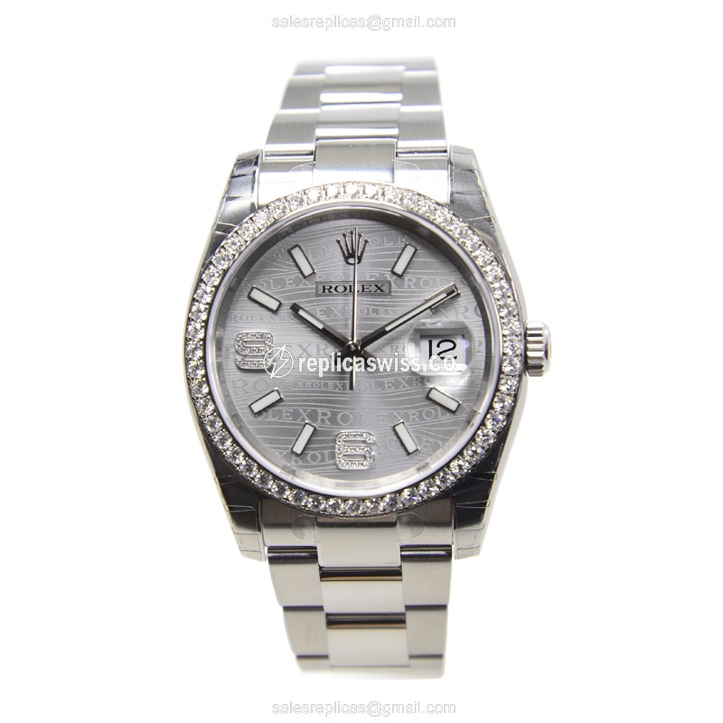 Rolex Datejust Replica - Automatic - 18kt White Gold - Diamond - Steel Case - Silver Dial - Steel Strap - View 2