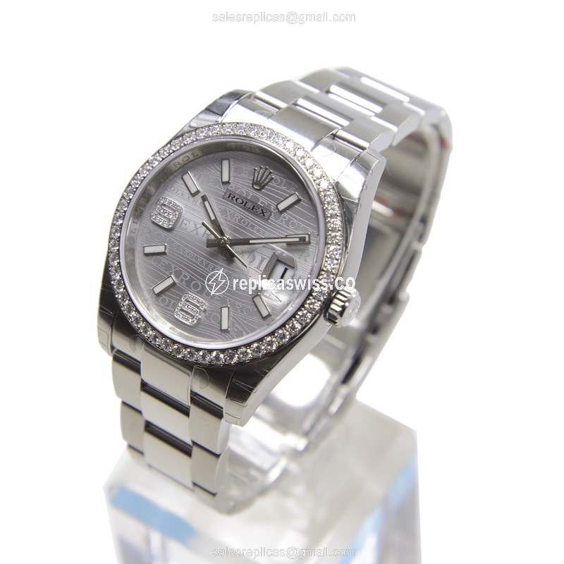 Rolex Datejust Replica - Automatic - 18kt White Gold - Diamond - Steel Case - Silver Dial - Steel Strap - View 3