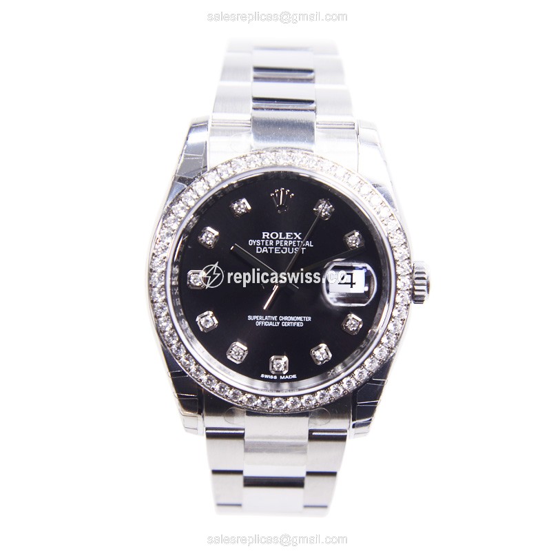 Rolex Datejust Replica - Automatic - White Gold & Steel - Black Dial - View 2