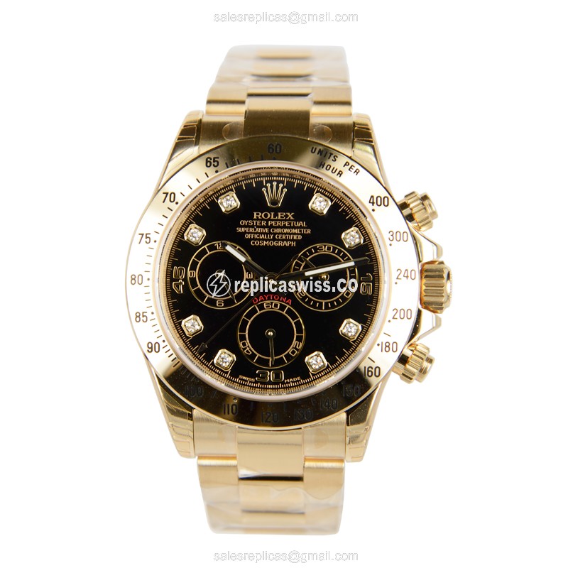 Rolex Daytona Replica - Automatic - 18kt Gold - Black Dial, Gold Clasp - View 2