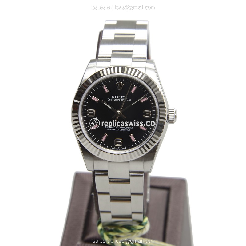 Rolex 177234BK369PK OYSTER Automatic - Black Dial - Steel Strap - Silver Clasp - View 2