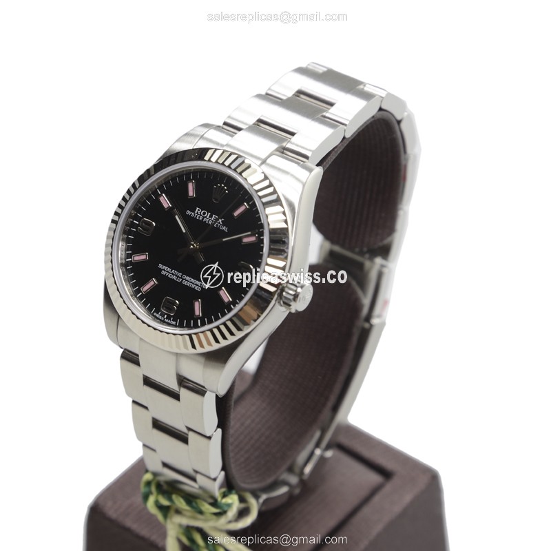 Rolex 177234BK369PK OYSTER Automatic - Black Dial - Steel Strap - Silver Clasp - View 3