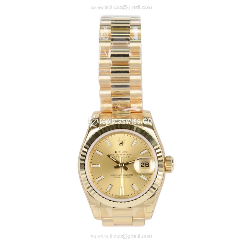 Rolex Datejust Lady Replica - Automatic, Gold Dial, Gold Clasp & Strap - View 2