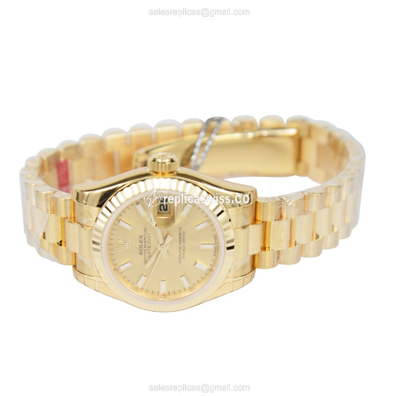 Rolex Datejust Lady Replica - Automatic, Gold Dial, Gold Clasp & Strap - View 3