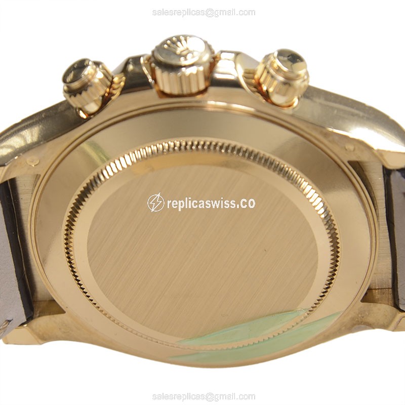 Rolex Daytona Replica - Automatic - 18kt Gold - White Dial, Black Leather Strap - View 4