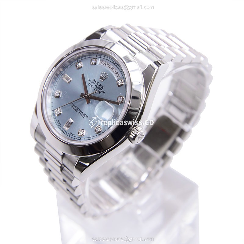 Rolex DAY-DATE Replica - Automatic - 950 Platinum Case - Blue Dial - View 3