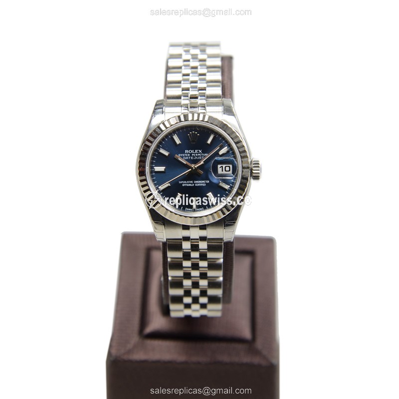 Rolex Lady Datejust Replica - Automatic - White Gold & Steel Case - Blue Dial - View 2