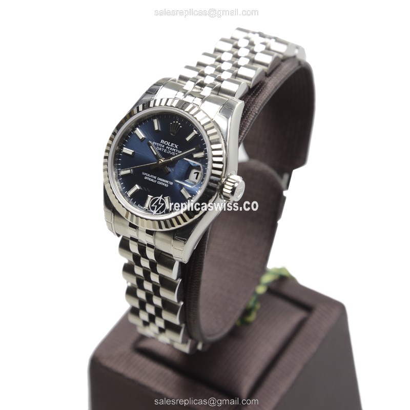 Rolex Lady Datejust Replica - Automatic - White Gold & Steel Case - Blue Dial - View 3