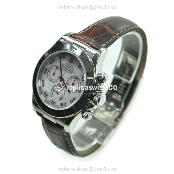 Rolex Daytona Replica - Automatic - 18kt Gold - White Dial, Alligator Strap - View 2