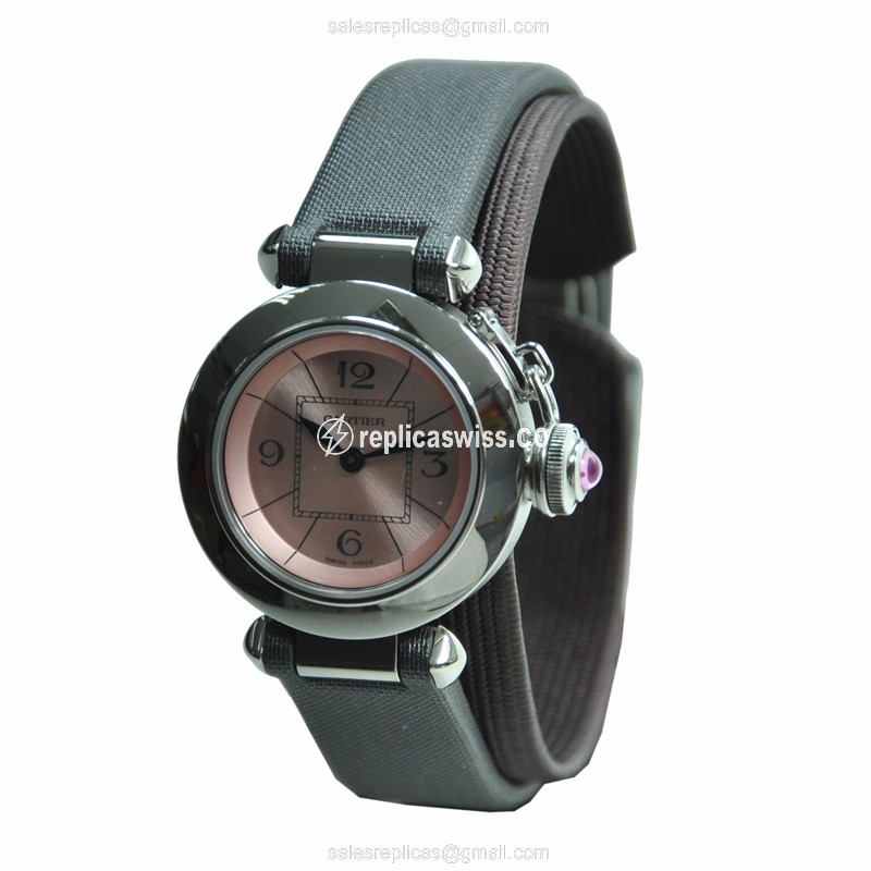 Cartier Pasha Replica - Quartz - Pink Dial - Steel Case & Band - Buckle Clasp - View 2