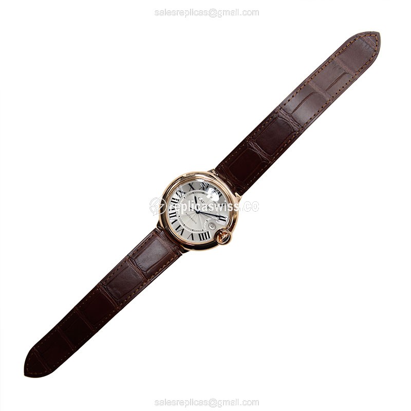 Cartier Ballon Bleu Replica - Automatic - 18kt Rose Gold - White Dial - Brown Alligator Strap - View 2