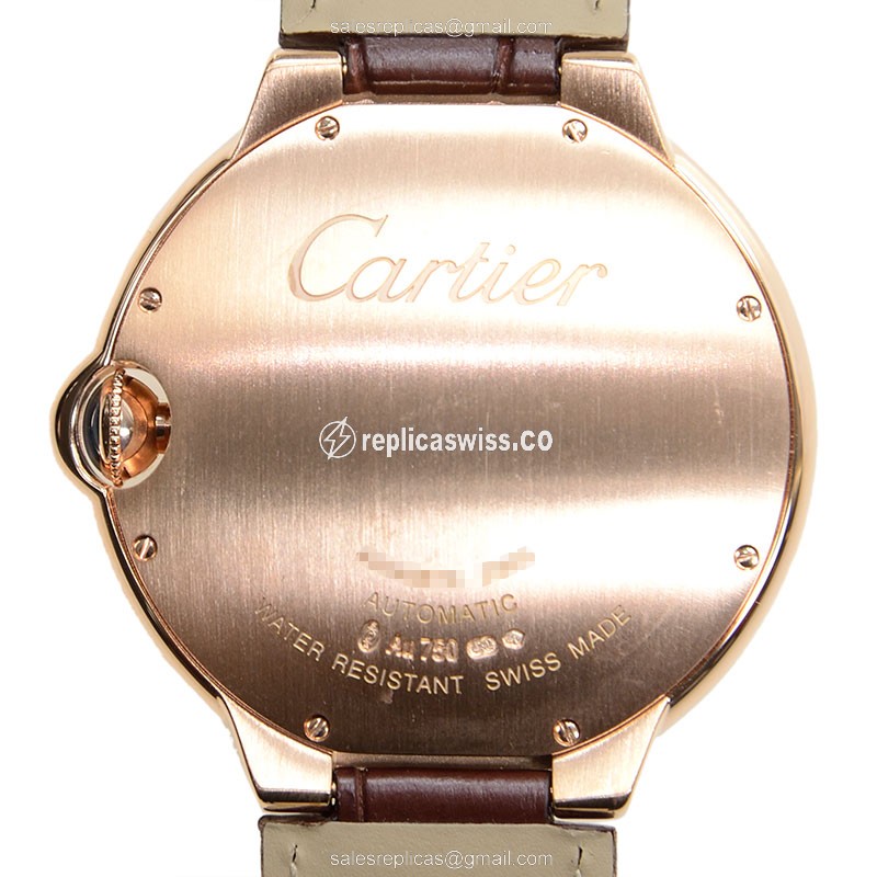 Cartier Ballon Bleu Replica - Automatic - 18kt Rose Gold - White Dial - Brown Alligator Strap - View 3
