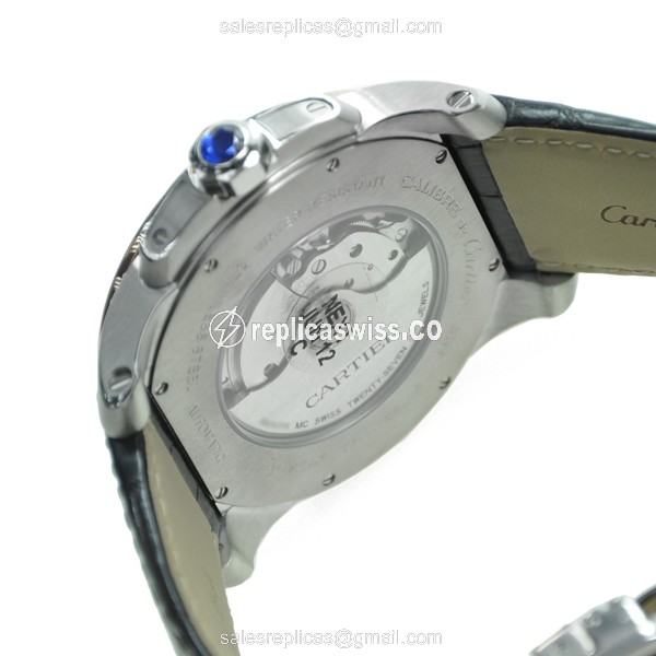 Cartier W7100011 Replica - Automatic - Steel Case - White Dial - Brown Alligator Strap - View 4