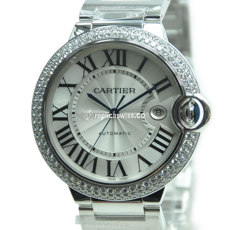 Cartier Ballon Bleu Replica - Automatic - 18kt White Gold - Diamond - Silver Dial - View 3