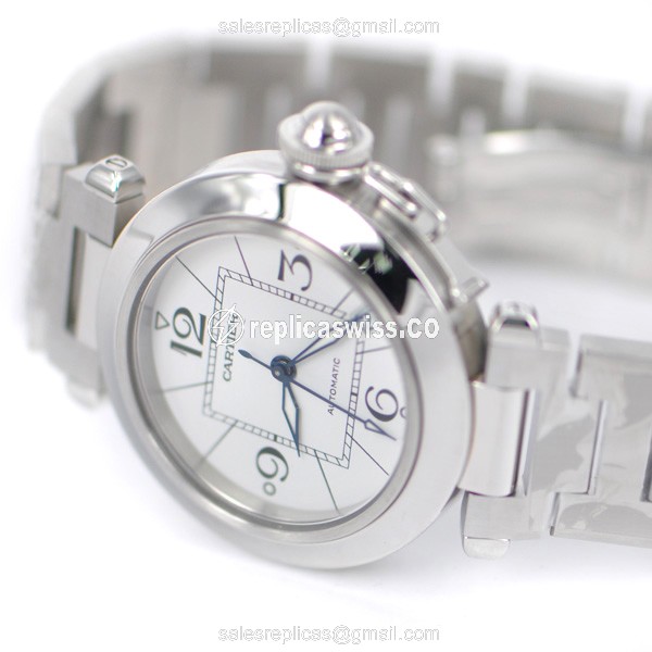 Cartier Pasha Replica - Automatic - Stainless Steel - White Dial - Silver Strap - View 4