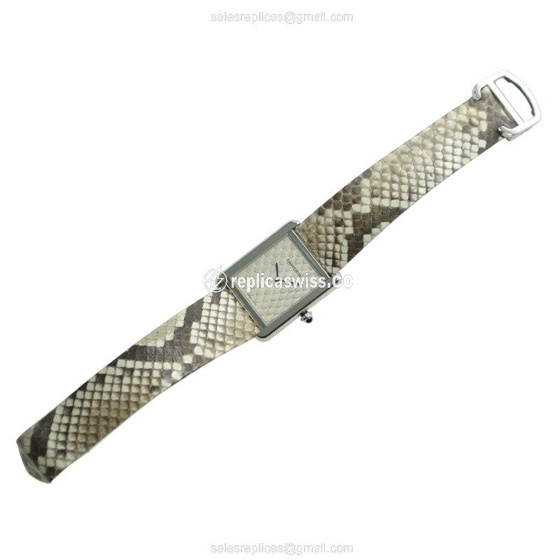 Cartier TANK Quartz Steel - Gray Dial - Leather Grey Strap - View 2