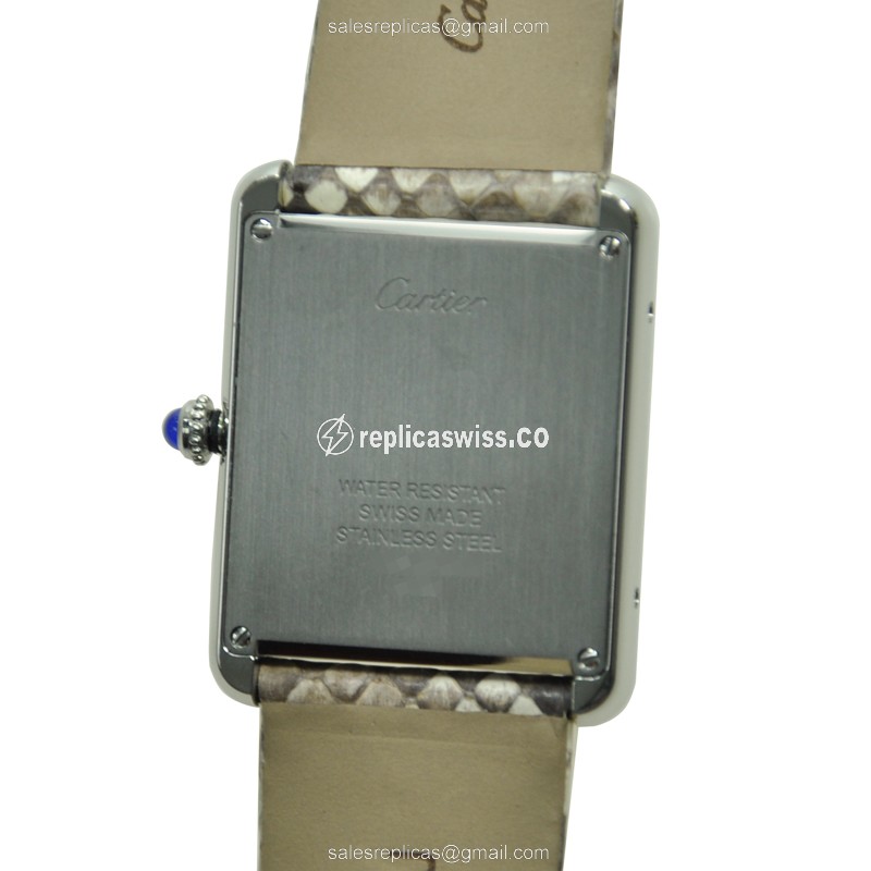 Cartier TANK Quartz Steel - Gray Dial - Leather Grey Strap - View 3