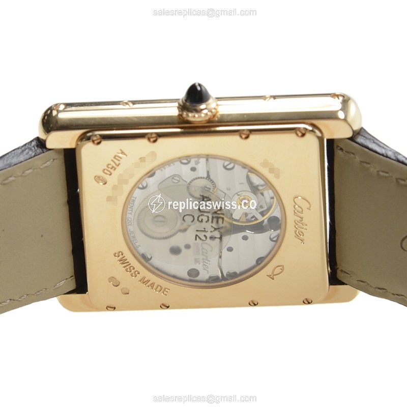 Cartier TANK Replica - Manual - 18kt Rose Gold - Brown Dial - Alligator Black Strap - View 4
