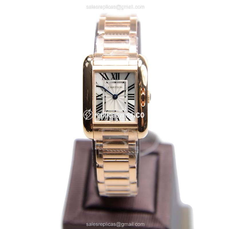 Cartier TANK Replica - Quartz - 18kt Rose Gold - Silver Dial - Gold Clasp - View 2